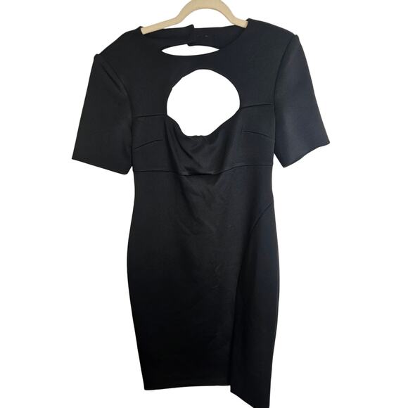 Calvin Klein Sheath Dress Black Short Sleeve Sweetheart Neck Women 10 w Slit - Picture 1 of 9